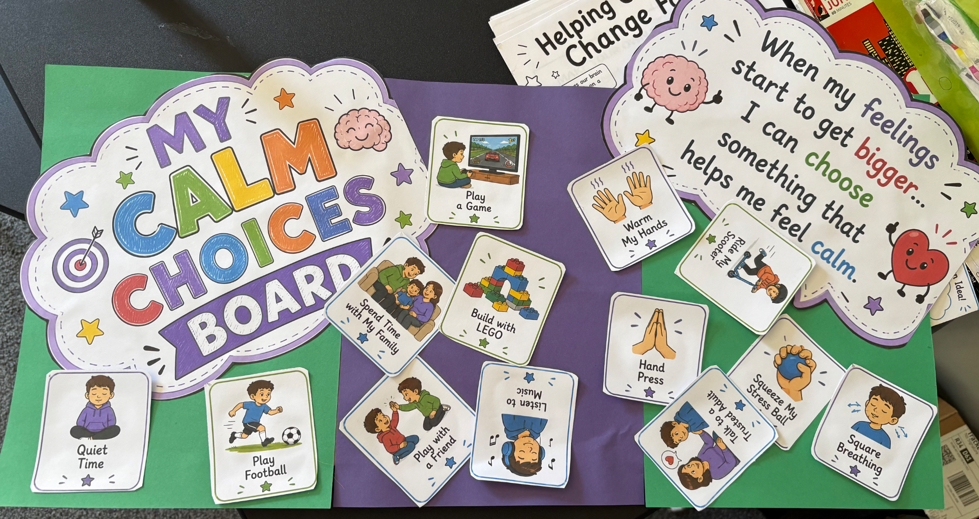 Calming Choices Board created during our face-to-face sessions.